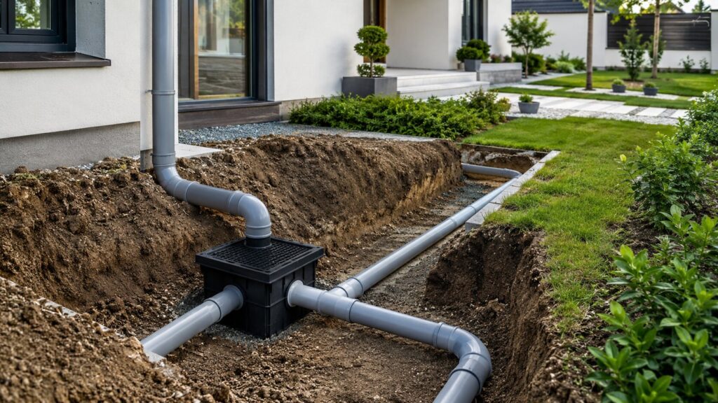 Pemasangan pipa PVC untuk drainase rumah