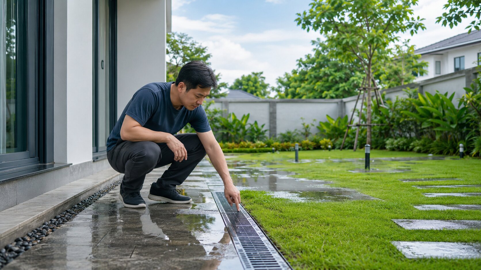 Genangan air karena drainase rumah kurang lancar