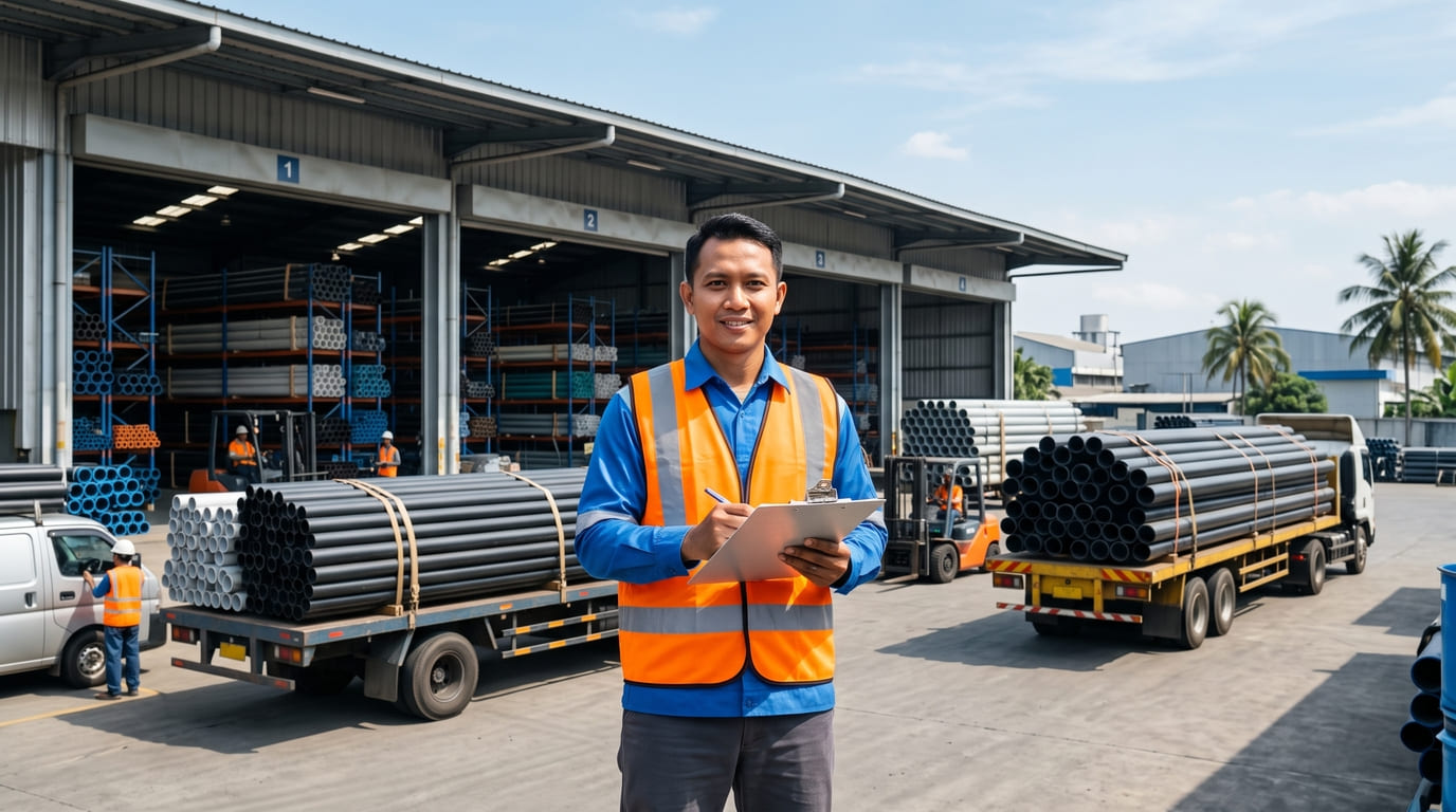 Tim logistik Gudang Pipa siap melayani pengiriman pipa proyek ke seluruh wilayah Indonesia