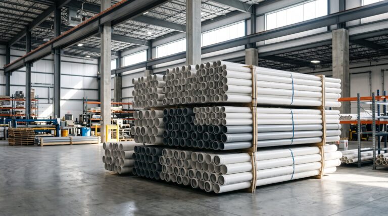 Tumpukan pipa PVC lengkap di gudang distributor harga pipa PVC grosir Gudang Pipa